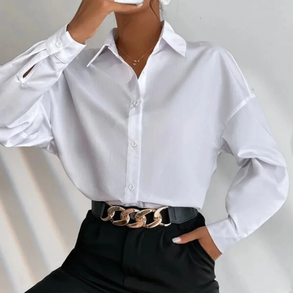 Preppy White Button down Oversized Boyfriend Top - Picture 8 of 8